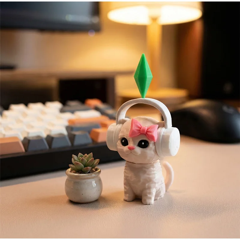 Cute Sims Cat Dancing Cat Car Ornament The Sims Kitten Mini Earphone Cat Model Dashboard Decor For Car Interior & Desk Gift