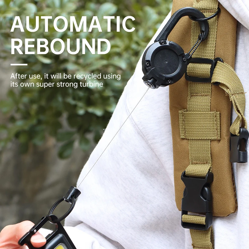 Retractable Heavy Duty Pull Reel Carabiner Key Chains Strong Steel Wire Rope Buckle Spring Key Ring Outdoor Sporty Keychain Tool