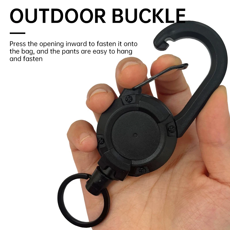 Retractable Heavy Duty Pull Reel Carabiner Key Chains Strong Steel Wire Rope Buckle Spring Key Ring Outdoor Sporty Keychain Tool
