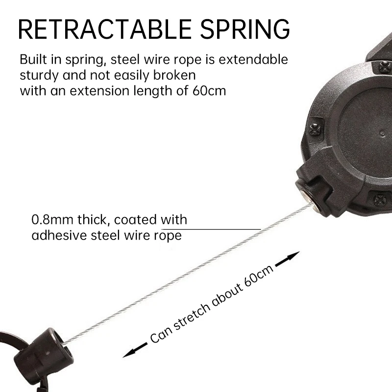 Retractable Heavy Duty Pull Reel Carabiner Key Chains Strong Steel Wire Rope Buckle Spring Key Ring Outdoor Sporty Keychain Tool