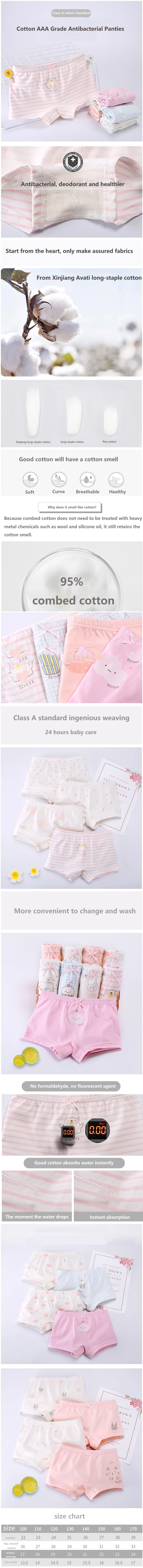 4Pcs Children's Panties Girls Pure Cotton Boxer Kids Cartoon Soft Pretty Washable Child Briefs Underwear 3-10 Year Old