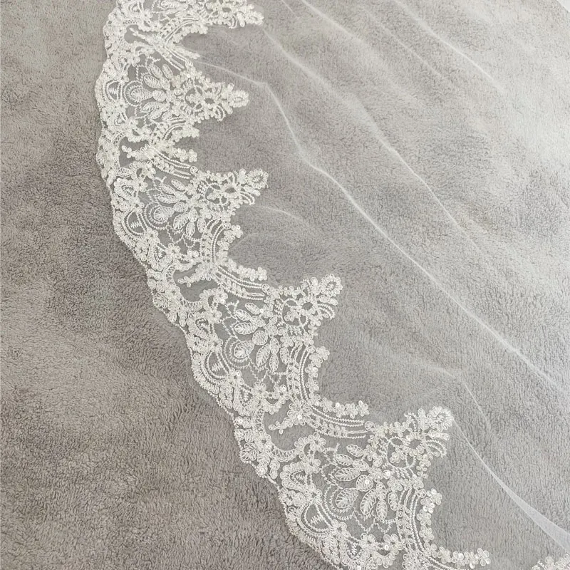 Real Photos White/Ivory Cathedral Wedding Veil 3M One Layer Lace Beads Mantilla Bridal Veils Wedding Accessories Veu De Noiva