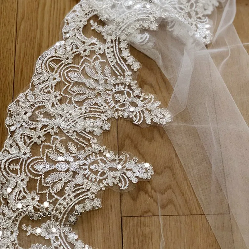 Real Photos White/Ivory Cathedral Wedding Veil 3M One Layer Lace Beads Mantilla Bridal Veils Wedding Accessories Veu De Noiva