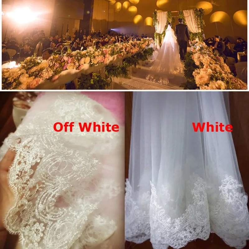 Real Photos White/Ivory Cathedral Wedding Veil 3M One Layer Lace Beads Mantilla Bridal Veils Wedding Accessories Veu De Noiva