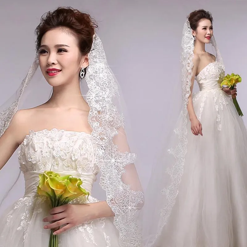 Real Photos White/Ivory Cathedral Wedding Veil 3M One Layer Lace Beads Mantilla Bridal Veils Wedding Accessories Veu De Noiva