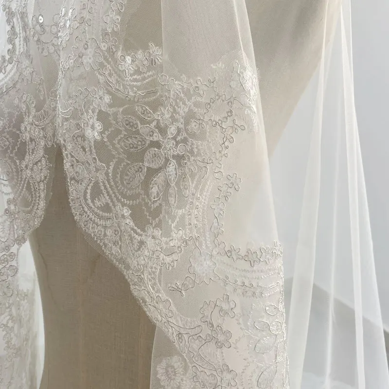 Real Photos White/Ivory Cathedral Wedding Veil 3M One Layer Lace Beads Mantilla Bridal Veils Wedding Accessories Veu De Noiva