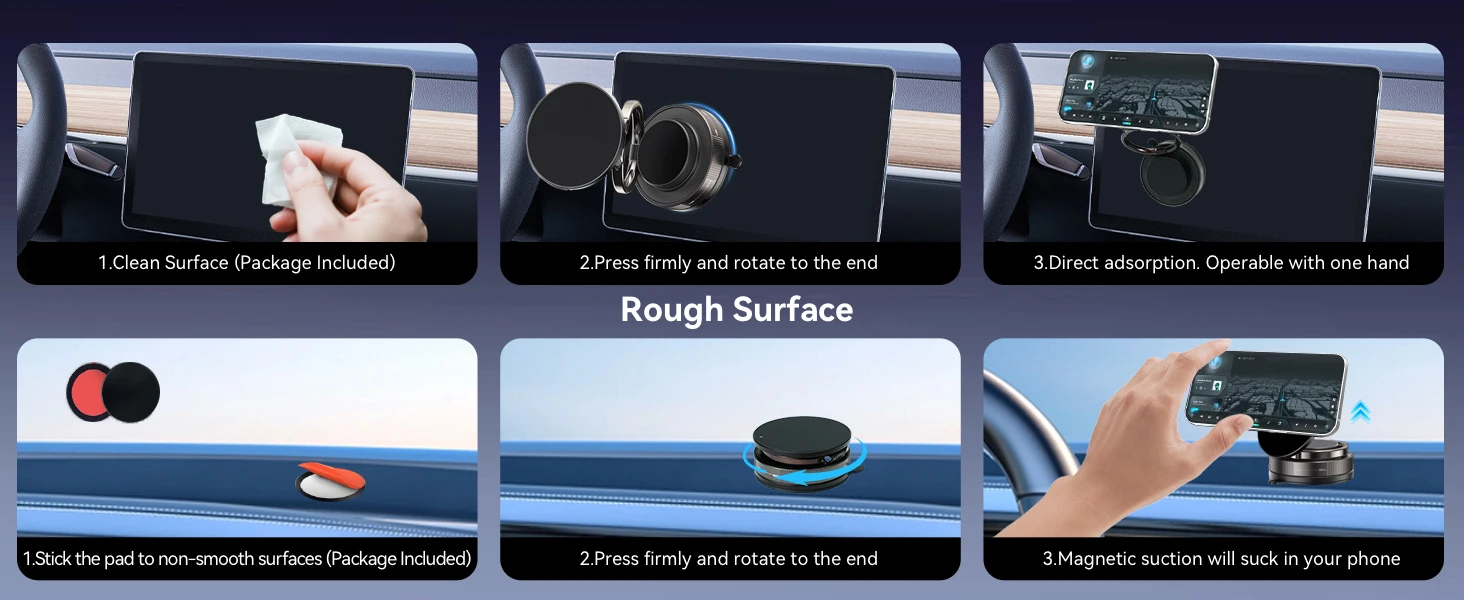 Upgraded 360° Vacuum Magnetic Car Phone Holder Ultra Strong Suction Magnetic Force Foldable Retractable Mount for Car/Dashboard