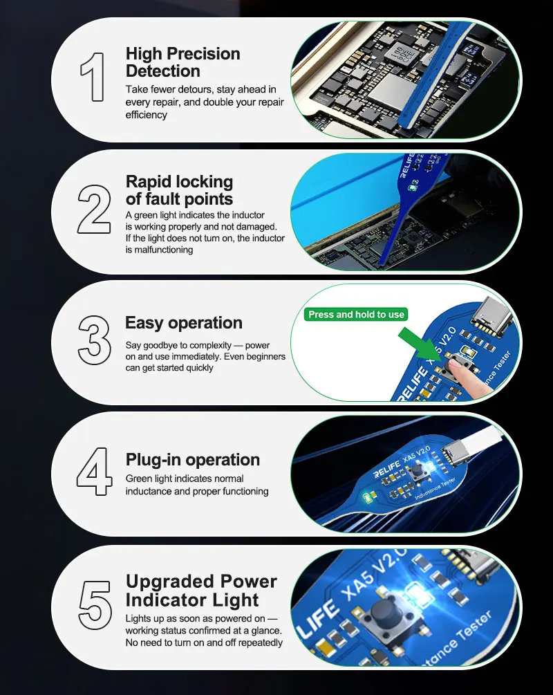 RELIFE XA5 Inductance Tester Electromagnetic Non-Contact Fault Detection for Phones PCB Motherboard Repair Diagnostics Tool