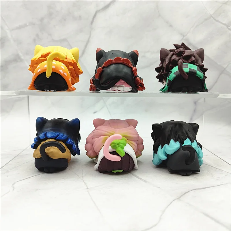 Demon Slayer Cat Sleep Shapes Kamado Tanjirou Kanroji Mitsuri Figurine Toys Tokitou Muichirou Anime Dolls Model Ornaments Gift