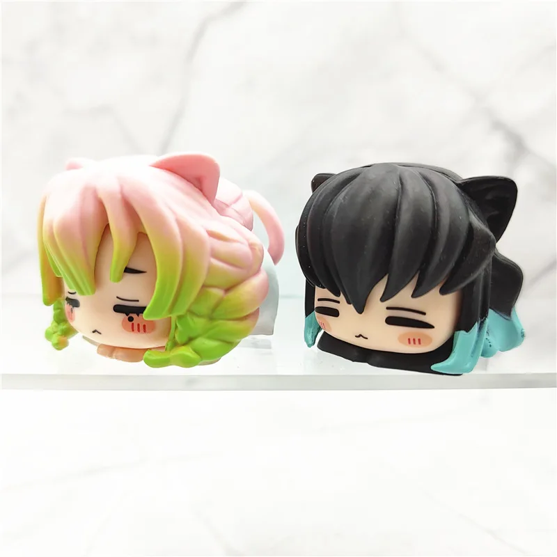Demon Slayer Cat Sleep Shapes Kamado Tanjirou Kanroji Mitsuri Figurine Toys Tokitou Muichirou Anime Dolls Model Ornaments Gift