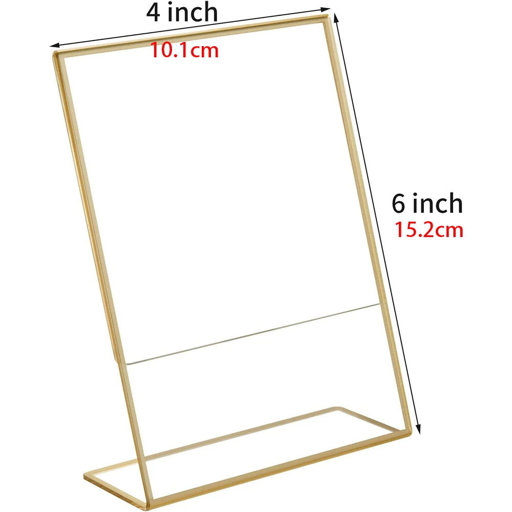 Gold Borders Acrylic Sign Holder Picture Frame Display Stand Clear Paper Holder Table Menu Stands for Wedding Office Restaurant
