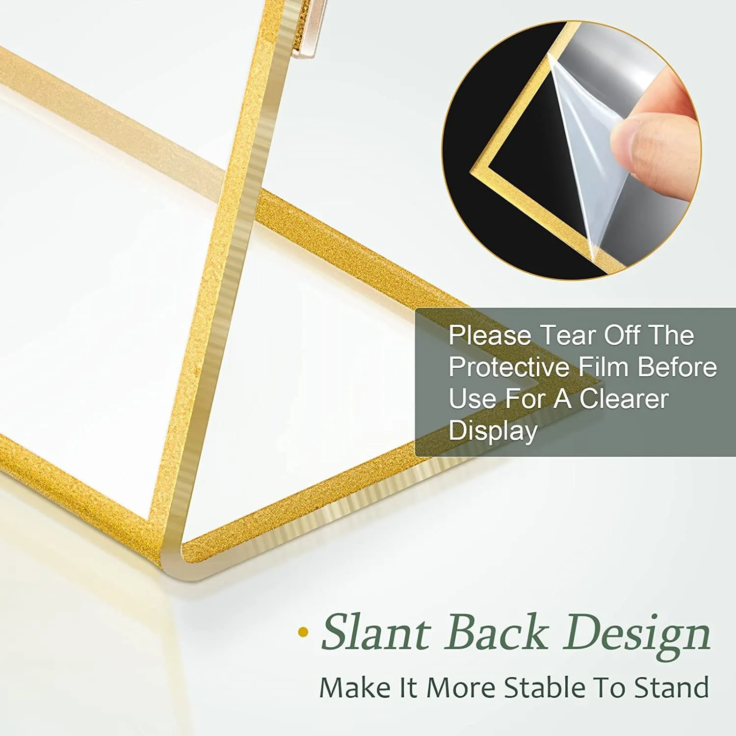 Gold Borders Acrylic Sign Holder Picture Frame Display Stand Clear Paper Holder Table Menu Stands for Wedding Office Restaurant
