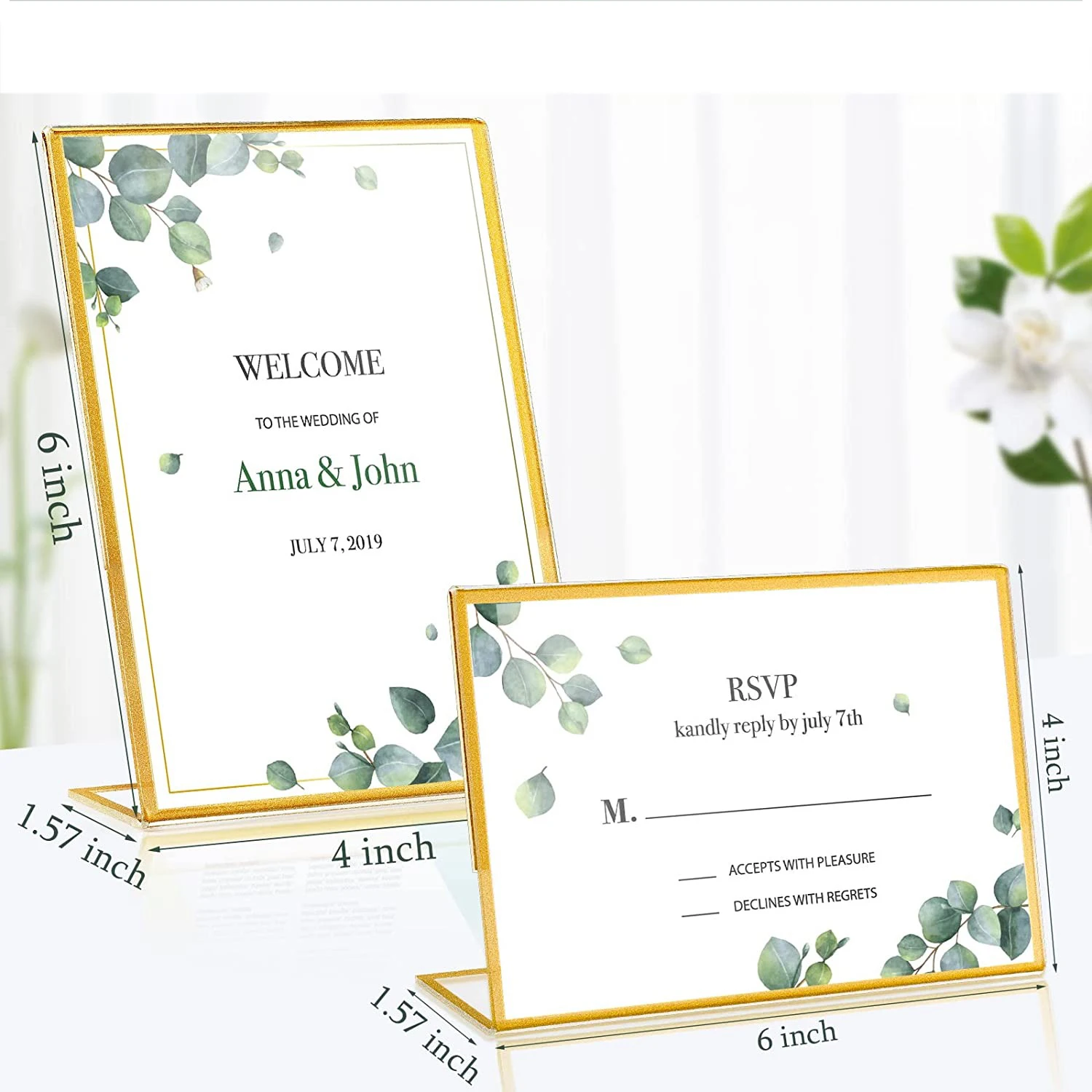 Gold Borders Acrylic Sign Holder Picture Frame Display Stand Clear Paper Holder Table Menu Stands for Wedding Office Restaurant