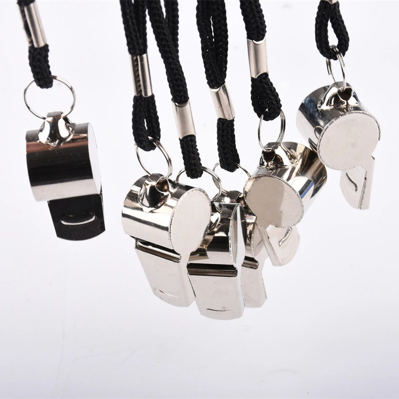 5 Packs Stainless Steel Whistle Loud Metal Whistles with Lanyard Professional Referees Whistle Coaches Lifeguards Survival Sport