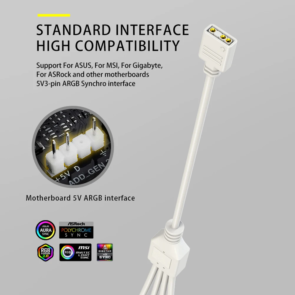 COOLMOON ARGB SYNC Splitter 5V 3 Pin 1 to 2/3/4 30CM Mainboard ARGB Extension Cable with Protective Cap for Computer Chassis