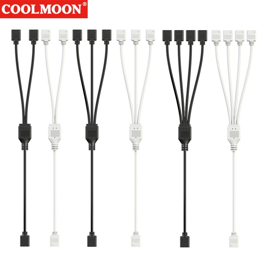 COOLMOON ARGB SYNC Splitter 5V 3 Pin 1 to 2/3/4 30CM Mainboard ARGB Extension Cable with Protective Cap for Computer Chassis