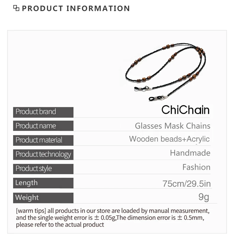 2022 New Wooden Beaded Glasses Chain for Women Fashion Lanyard Acrylic Mask Sunglassses Strap Cord Hanging Neck Hold