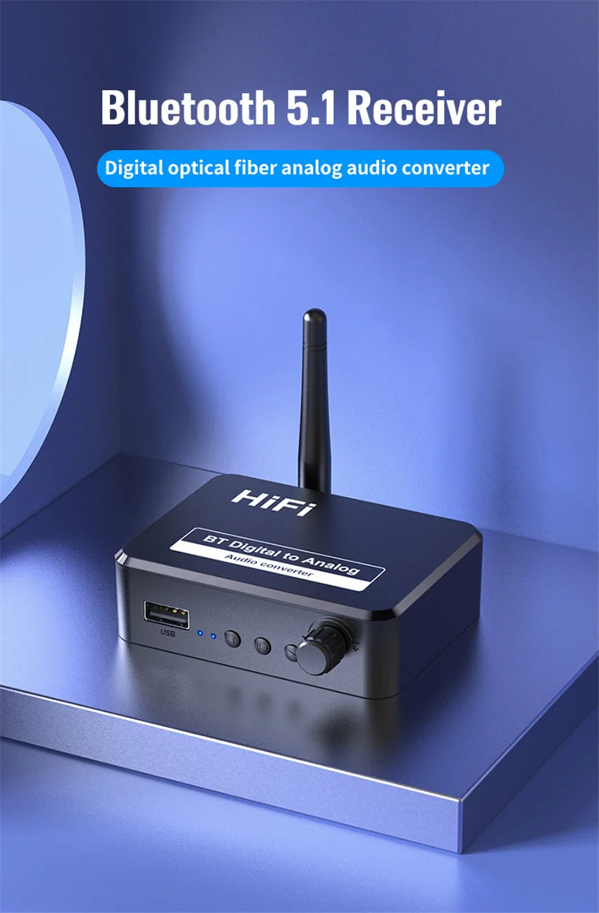 Digital to Analog Audio DAC Converter Adapter Digital SPDIF Optical Toslink to 3.5mm 3.5 AUX Jack RCA L/R Bluetooth 5.0 Receiver