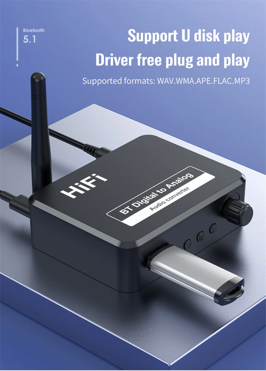 Digital to Analog Audio DAC Converter Adapter Digital SPDIF Optical Toslink to 3.5mm 3.5 AUX Jack RCA L/R Bluetooth 5.0 Receiver