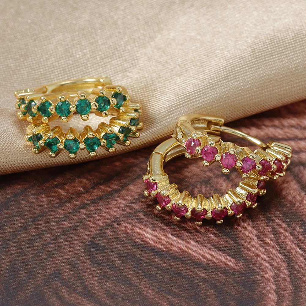 Luxury Stainless Steel Colorful Zircon Small Hoop Earrings For Women Fashion Korean Huggie Women's Jewelry pendientes mujer