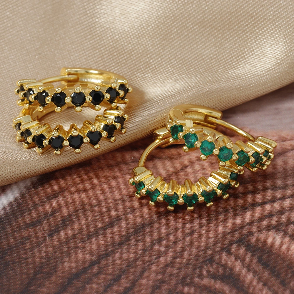 Luxury Stainless Steel Colorful Zircon Small Hoop Earrings For Women Fashion Korean Huggie Women's Jewelry pendientes mujer