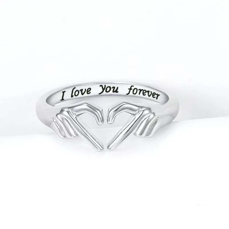 Romantic Heart Hand Hug Ring for Women Men I Love You Forever Couple Adjustable Finger Ring Wedding Party Dating Jewelry Gifts