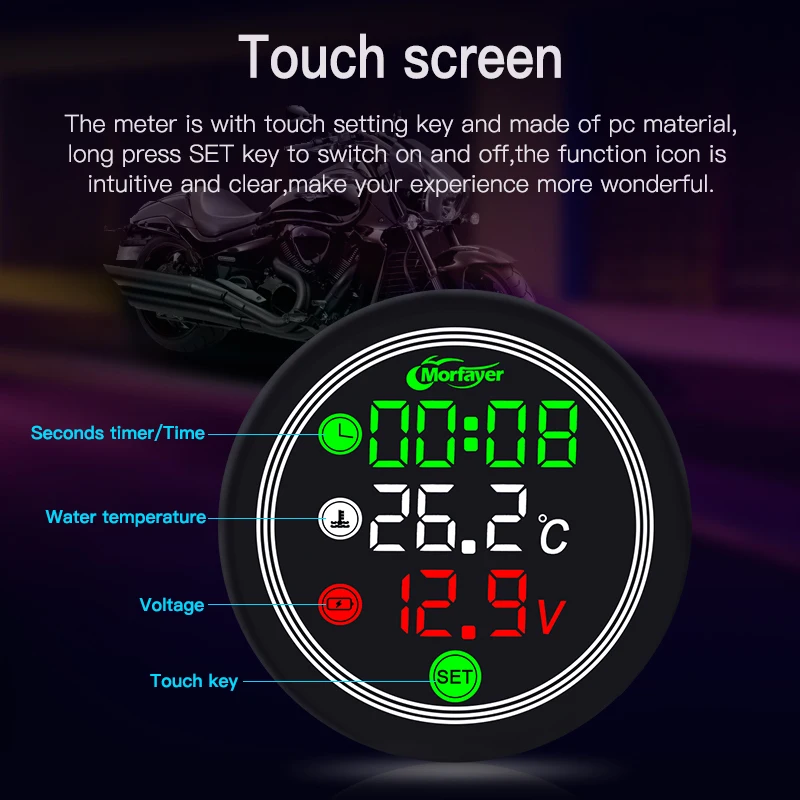 Motorcycle Painel Digital Moto Universal Temperature Clock Mini Full Screen Thermometer 4 in 1 Touch Screen Meter
