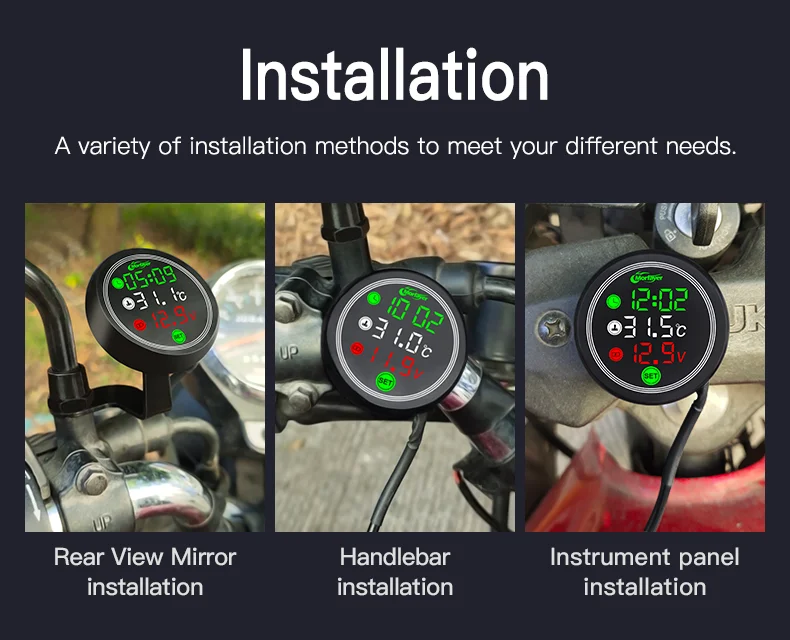 Motorcycle Painel Digital Moto Universal Temperature Clock Mini Full Screen Thermometer 4 in 1 Touch Screen Meter