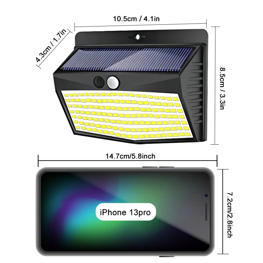 138 LED Solar Light Outdoor Solar Wall Lamp Human Body Sensor 3 Mode Waterproof Garden Decor Street Lights Sunlight Powered