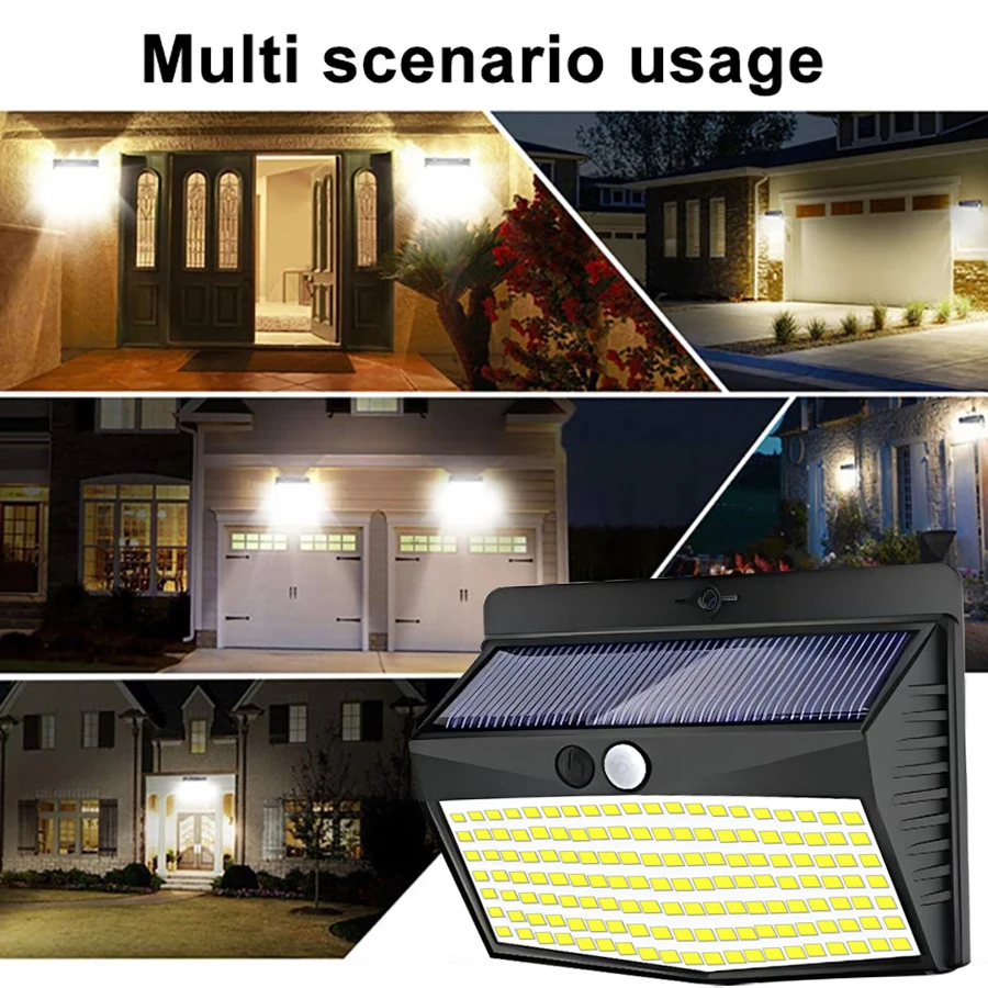 138 LED Solar Light Outdoor Solar Wall Lamp Human Body Sensor 3 Mode Waterproof Garden Decor Street Lights Sunlight Powered