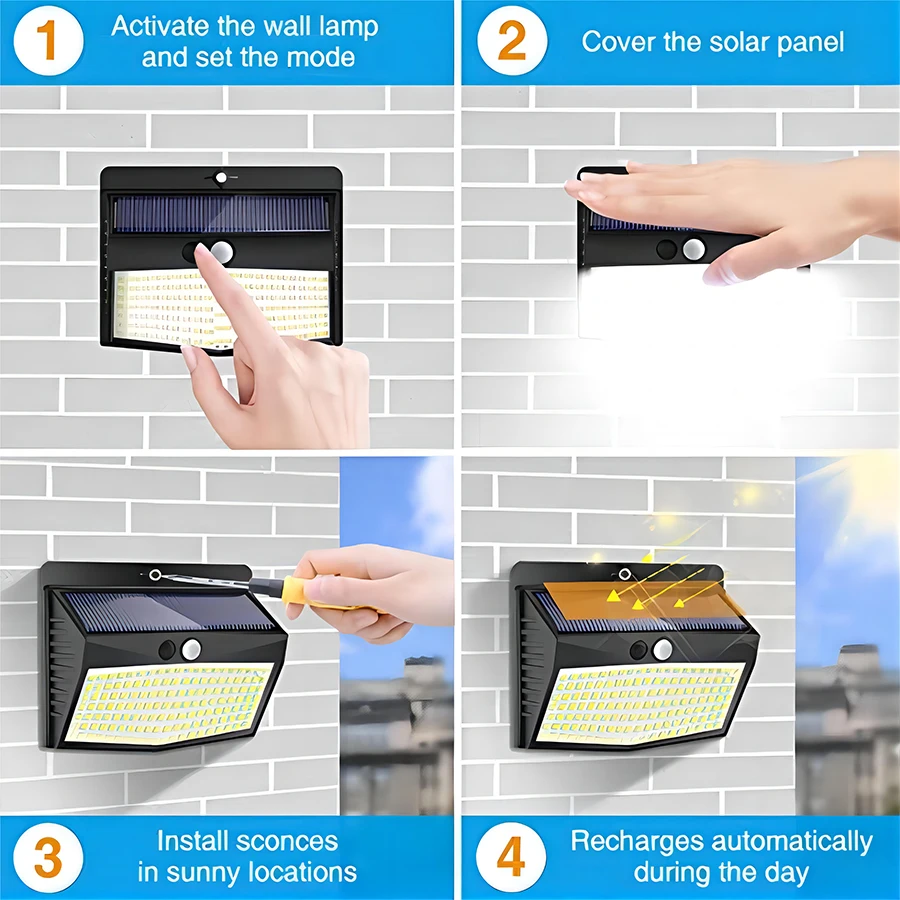 138 LED Solar Light Outdoor Solar Wall Lamp Human Body Sensor 3 Mode Waterproof Garden Decor Street Lights Sunlight Powered