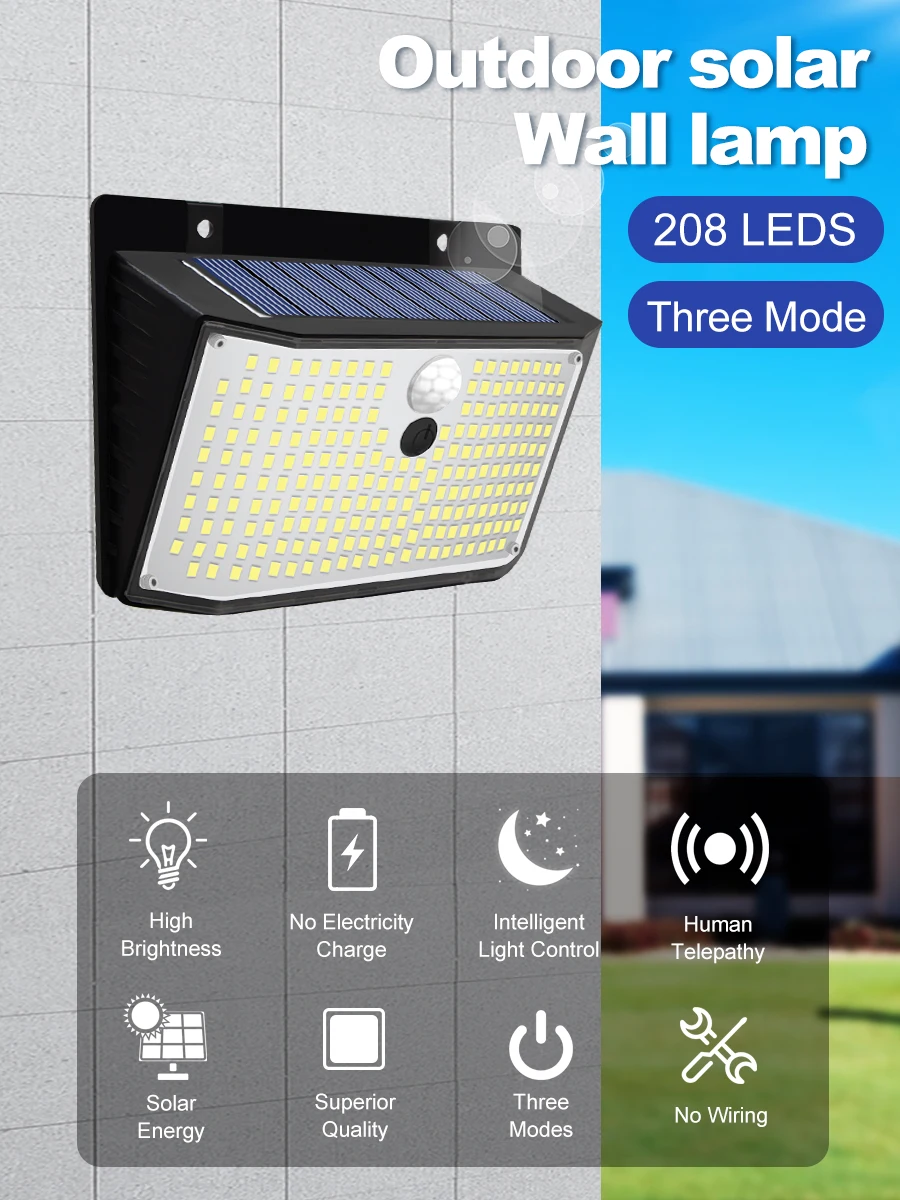 138 LED Solar Light Outdoor Solar Wall Lamp Human Body Sensor 3 Mode Waterproof Garden Decor Street Lights Sunlight Powered