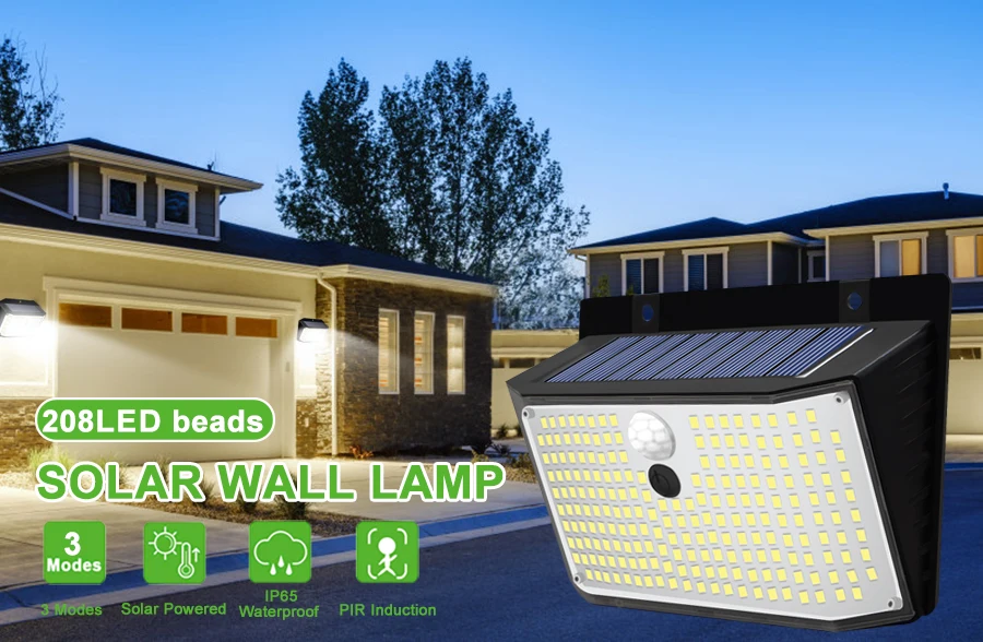 138 LED Solar Light Outdoor Solar Wall Lamp Human Body Sensor 3 Mode Waterproof Garden Decor Street Lights Sunlight Powered