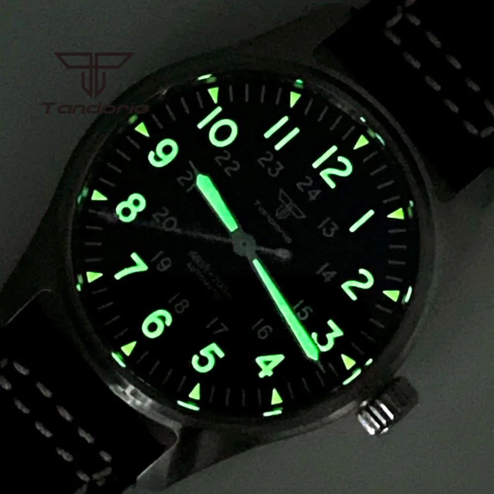 Tandorio 39mm 20BAR Dive Pilot Men's Automatic Steel Watch NH35 Miyota 8215 PT5000 Mechanical AR Sapphire Wristwatch Green Lume
