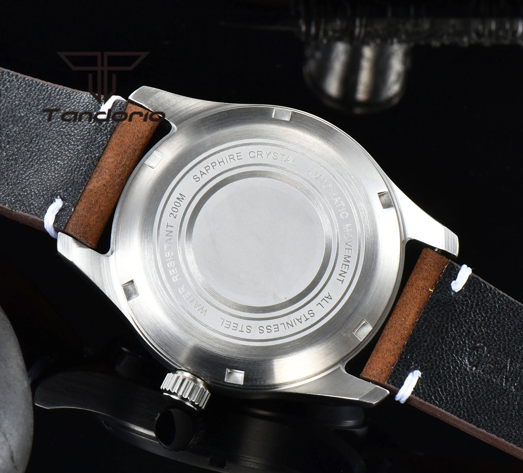 Tandorio 39mm 20BAR Dive Pilot Men's Automatic Steel Watch NH35 Miyota 8215 PT5000 Mechanical AR Sapphire Wristwatch Green Lume