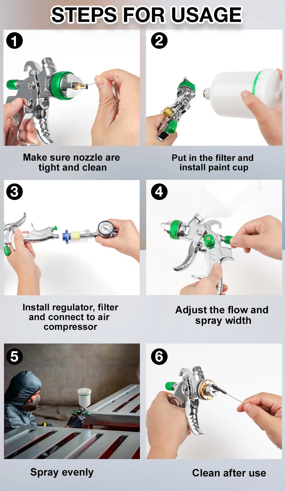 Professional HVLP Spray Gun 1.4/1.7/2.0/2.5mm Steel Nozzle Gravity Spray Gun DIY Spray Paint Kit Home Car Paint Spray Gun Tools