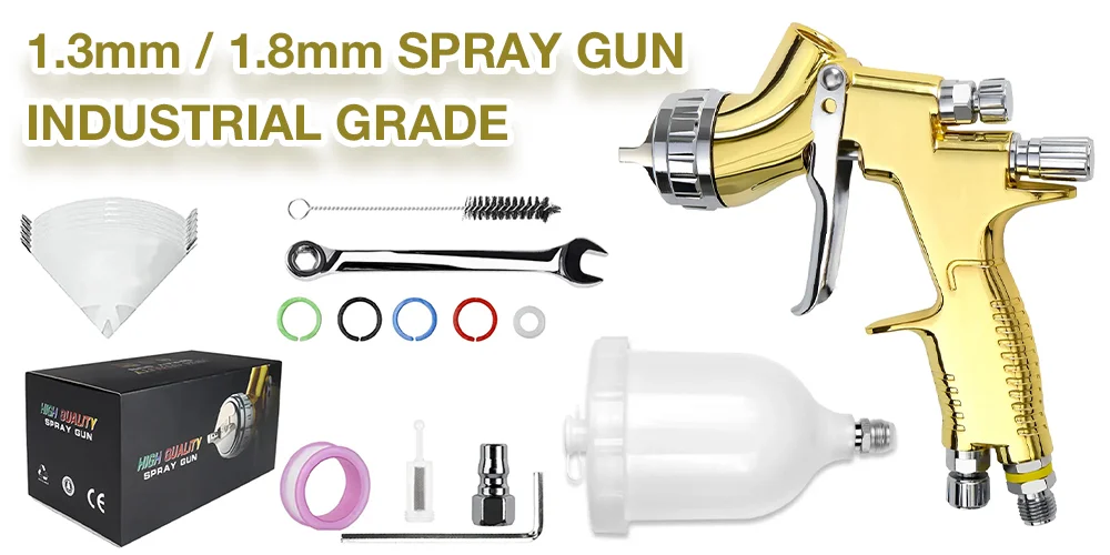Professional HVLP Spray Gun 1.4/1.7/2.0/2.5mm Steel Nozzle Gravity Spray Gun DIY Spray Paint Kit Home Car Paint Spray Gun Tools