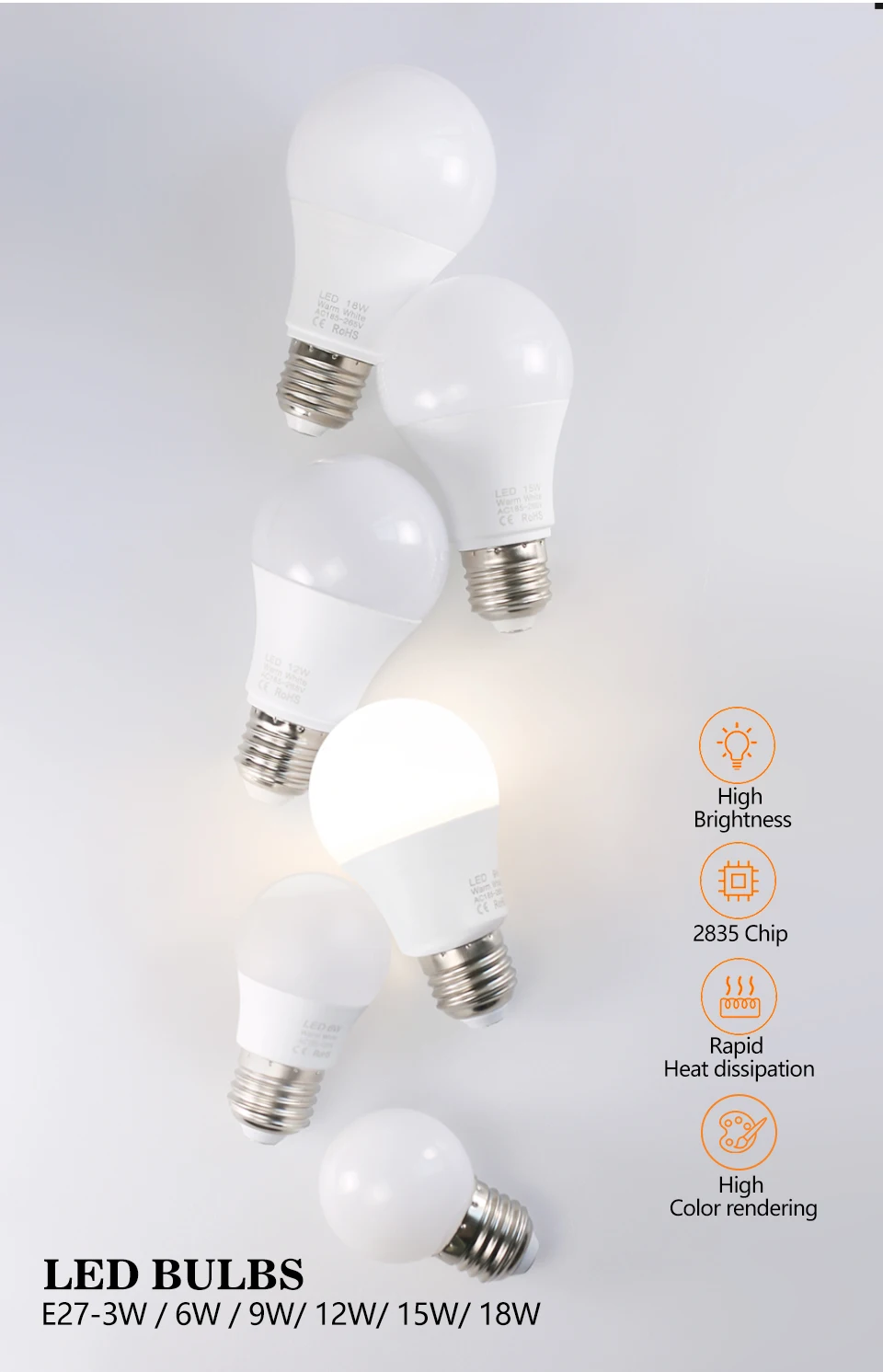 4pcs/lot E27 LED Bulb Lamps AC 220V SMD2835 3W 6W 9W 12W 15W 18W Lampada Led Light Bulbs Living Room Home Indoor LED Bulb
