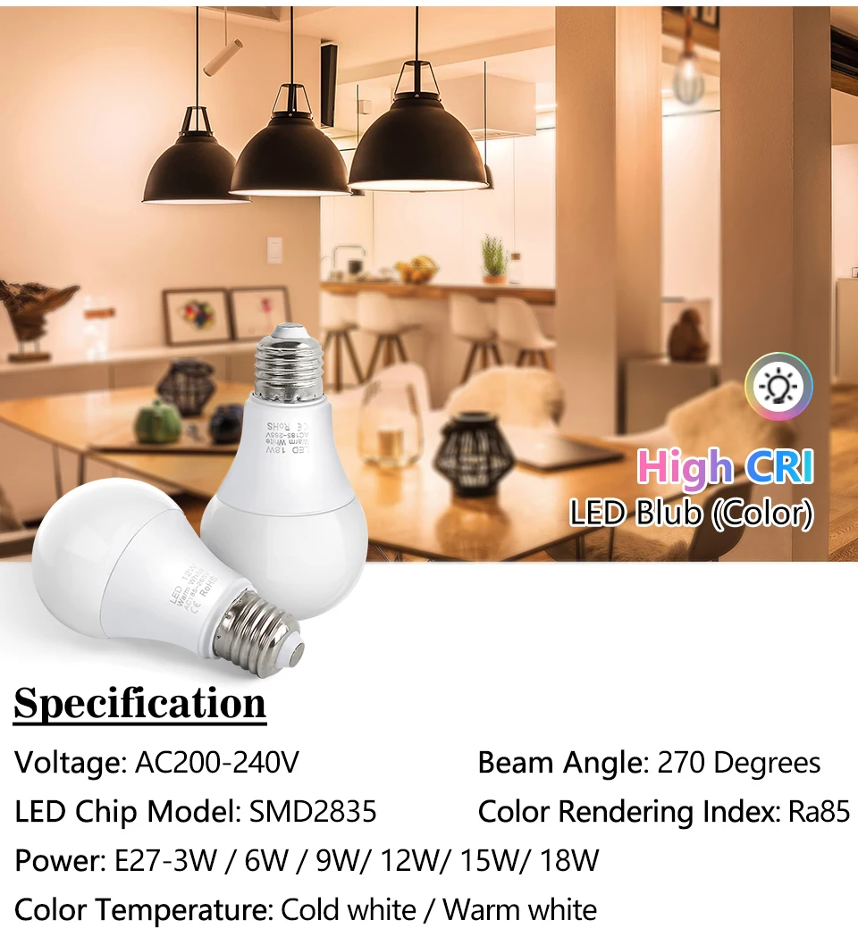 4pcs/lot E27 LED Bulb Lamps AC 220V SMD2835 3W 6W 9W 12W 15W 18W Lampada Led Light Bulbs Living Room Home Indoor LED Bulb
