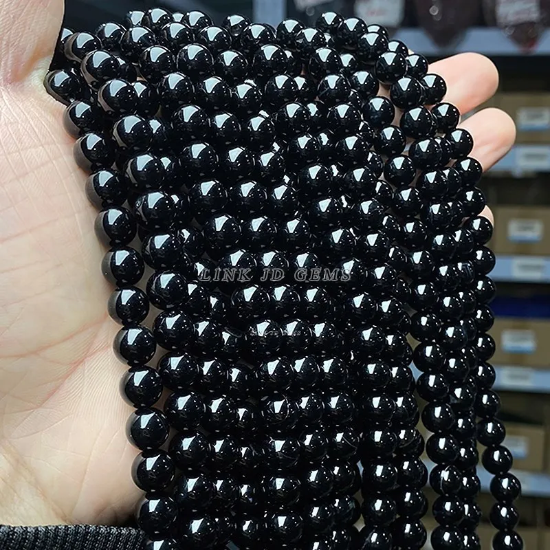5A Natural Black Agate Onyx Stone Beads Round Loose Spacer 4 6 8 10 12mm For Jewelry Making DIY Bracelets Accessory 15'' Strand