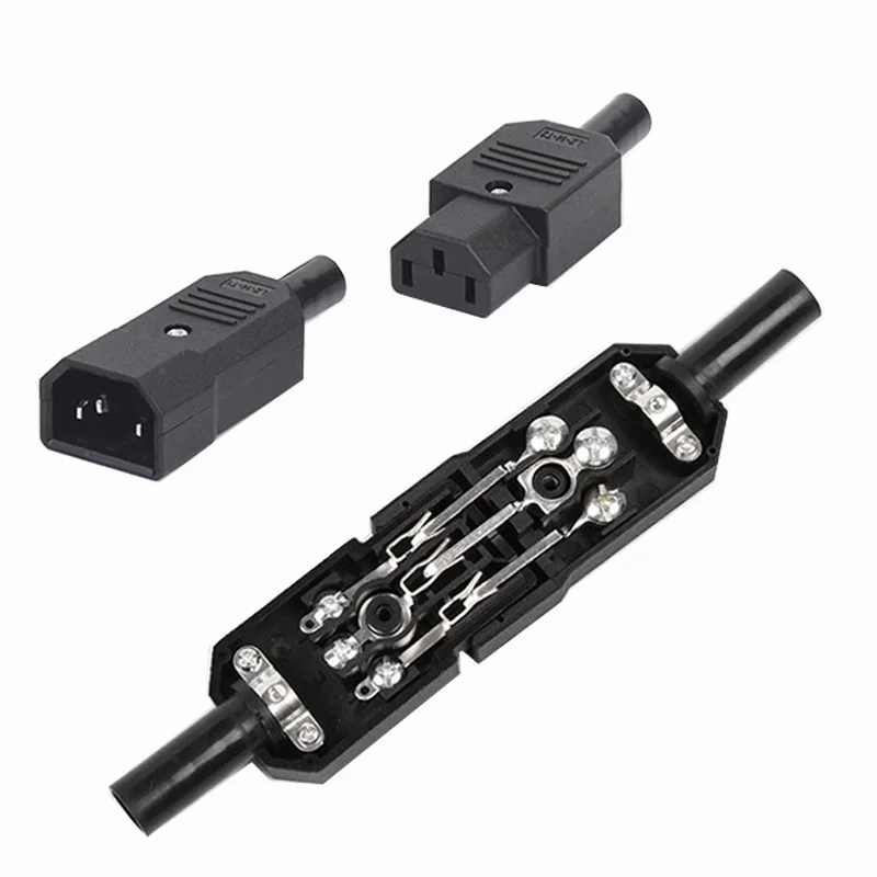 IEC320 10A 250V Black Male female docking Plug Connector Rewireable C13 C14 Plug Rewirable Power Konektor 3 Pin AC Socket