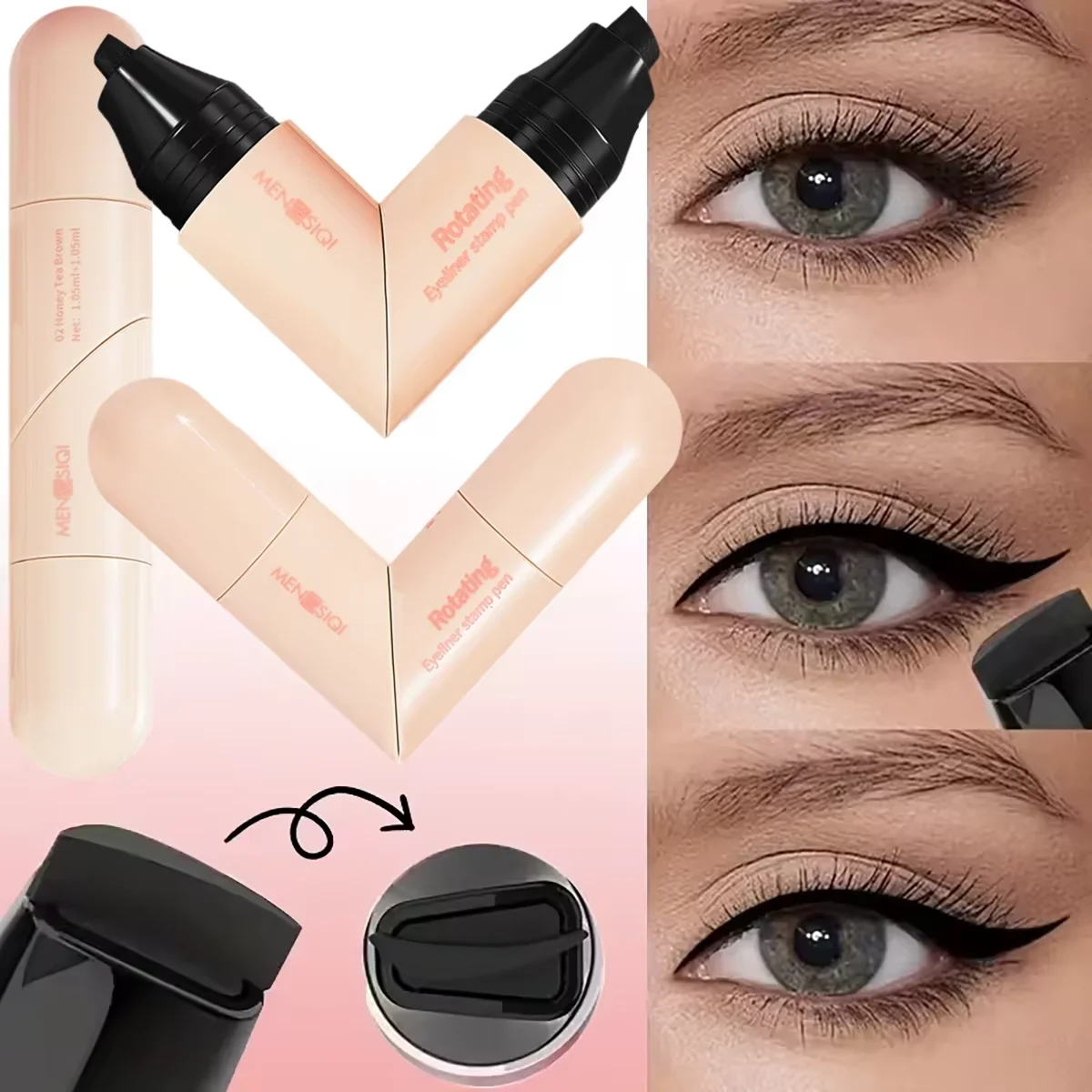 2 in 1 Rotating Eyeliner Stamp Smooth Waterproof Long Lasting Smudge Resistant Eyeliner