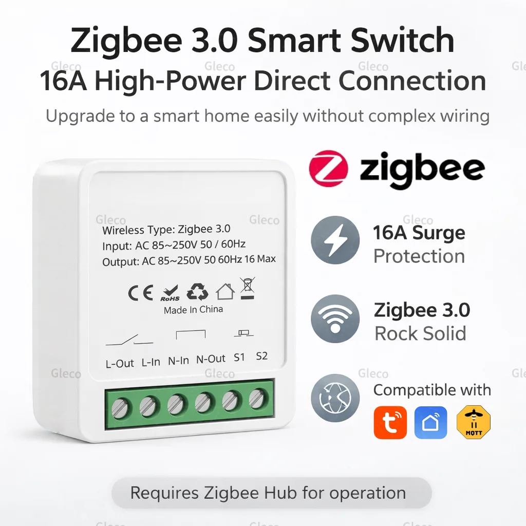ZigBee Smart Mini Smart Light Switch 1/2CH Breaker Relay 16A 2 Way Control Smart Life APP Voice Control For Tuya Alexa Google