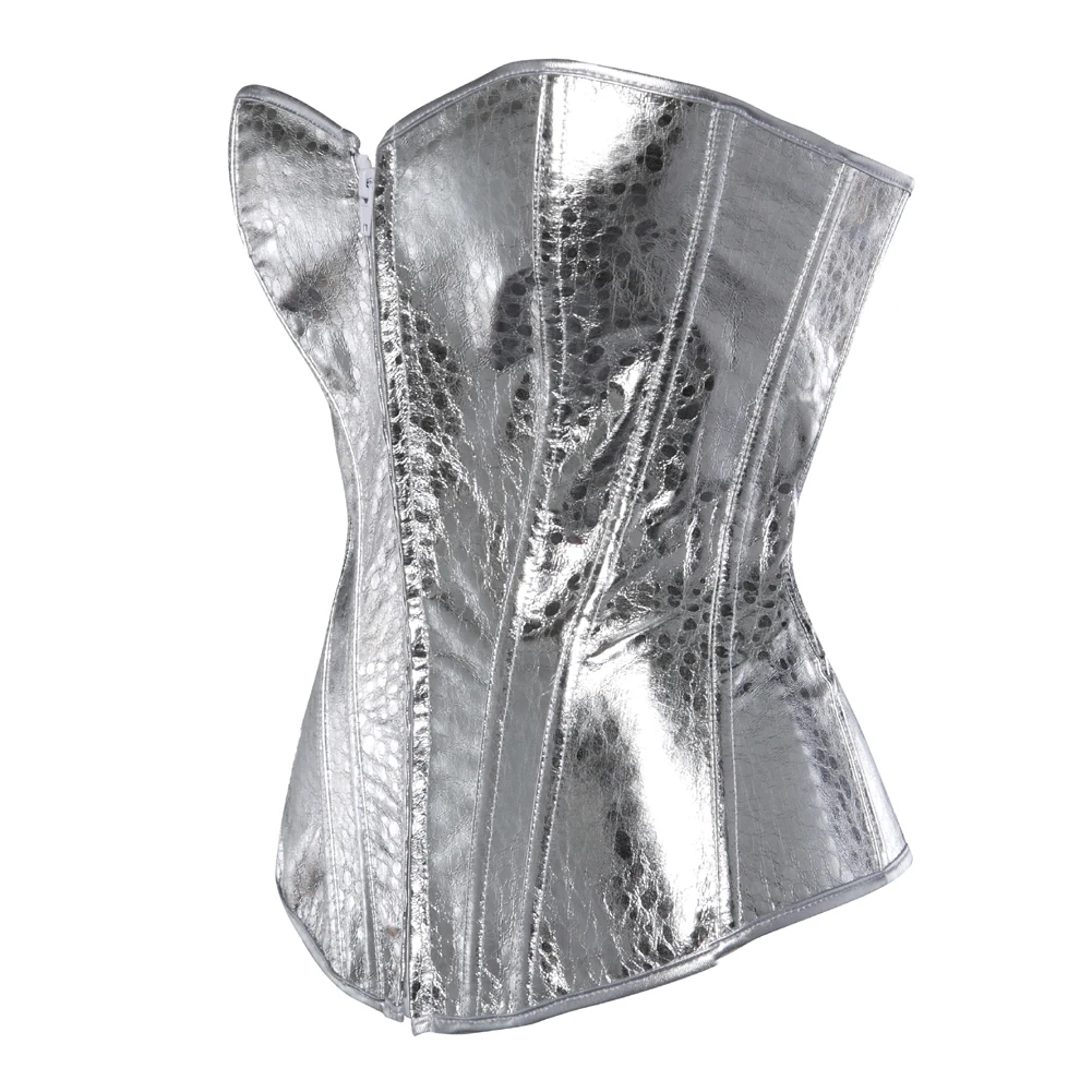 Silver Gold Corsets for Women Steampunk Gothic Corset Bustier with Zipper Plus Size Vintage Style Corset Top Burlesque Lingerie