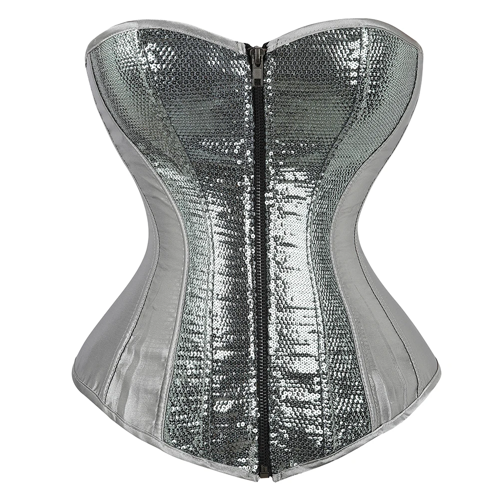Silver Gold Corsets for Women Steampunk Gothic Corset Bustier with Zipper Plus Size Vintage Style Corset Top Burlesque Lingerie