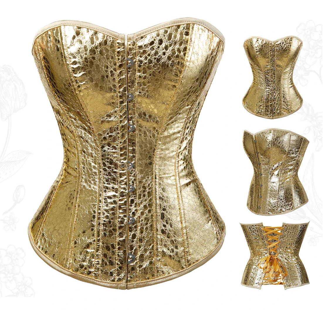 Silver Gold Corsets for Women Steampunk Gothic Corset Bustier with Zipper Plus Size Vintage Style Corset Top Burlesque Lingerie