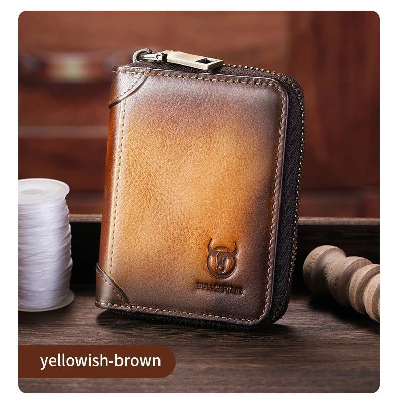 BULLCAPTAIN Genuine Card Bag Men's Casual Business Credit Card Holder Multifunctional RFID Anti-Theft 11 Card Slots Coin Purse