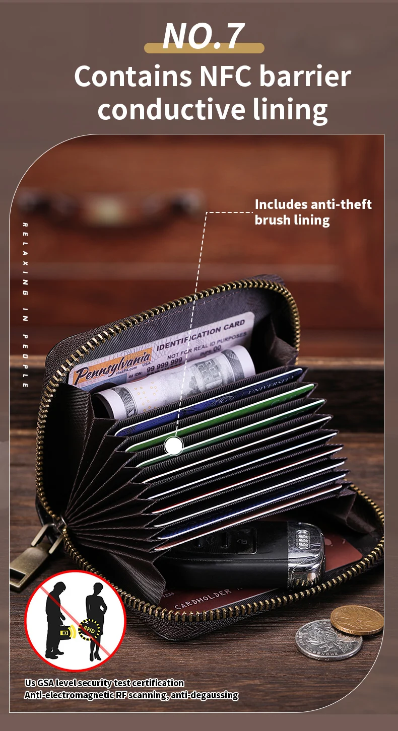 BULLCAPTAIN Genuine Card Bag Men's Casual Business Credit Card Holder Multifunctional RFID Anti-Theft 11 Card Slots Coin Purse