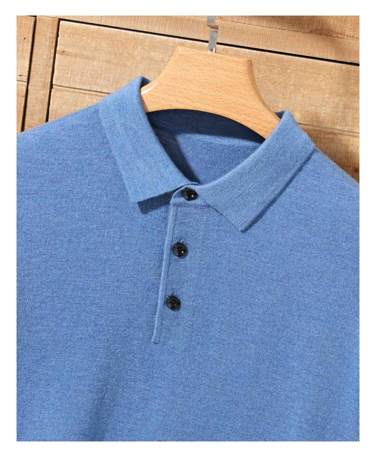 100% merino sweater summer men's lapel pullover short sleeve POLO neck sweater loose top knitted clothing plus size T-shirt