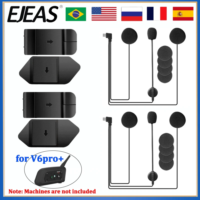 EJEAS V6 PRO+ Motorcycle Helmet Headset Earphone Microphone Speaker Type-C with New Style Mounting Clip Double-Sided Tape Gift